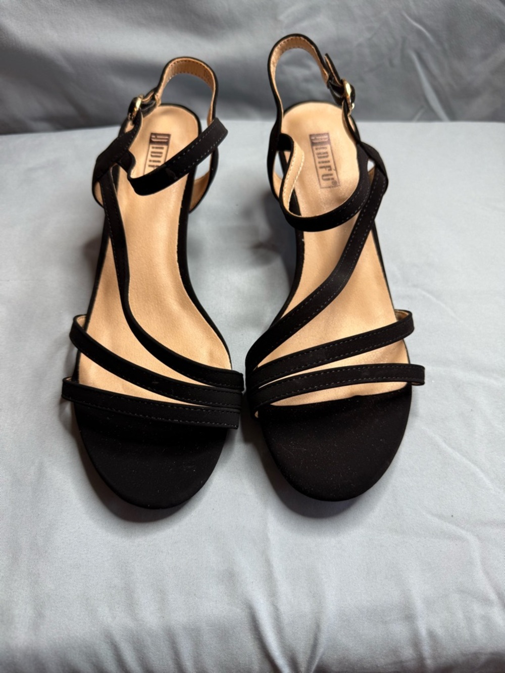 IDIFU Black Strappy Slingback Heeled Sandals